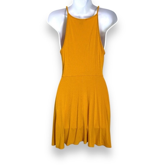 Forever 21 Mustard Yellow Ribbed Knit Fit & Flare Mini Dress | Spaghetti Strap S - Picture 6 of 6